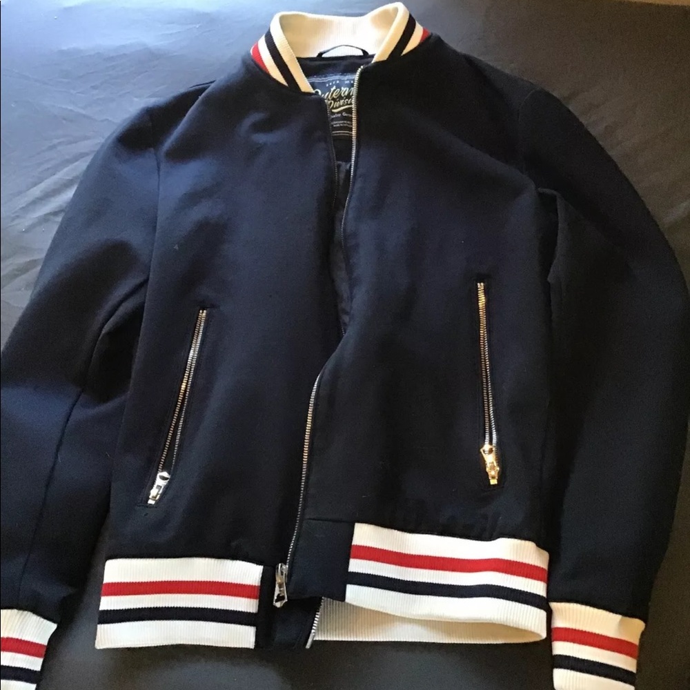 Mens Zara Bomber varsity jacket with stripes, new.
